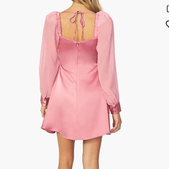 NWT WeWoreWhat Puff Sleeve Crinkle Chiffon Cowl Dress Rosewood Size 2 - Picture 2 of 16